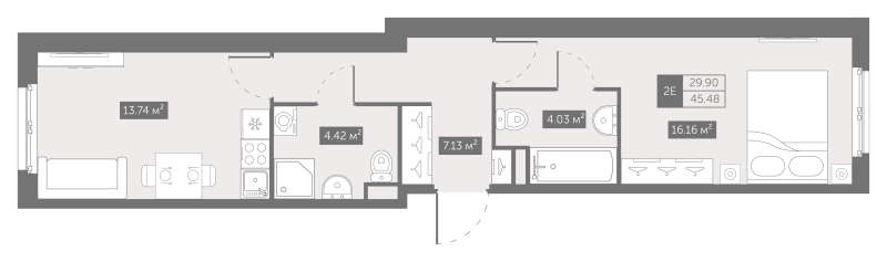 1 ккв 45,5 м²