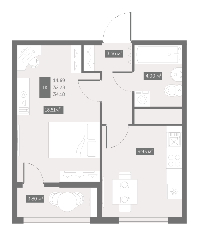 1 ккв 34,1 м²