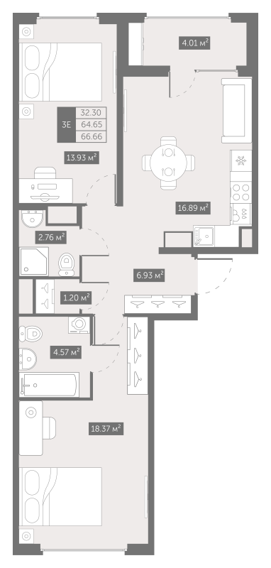 3 ккв (Евро) 66,7 м²
