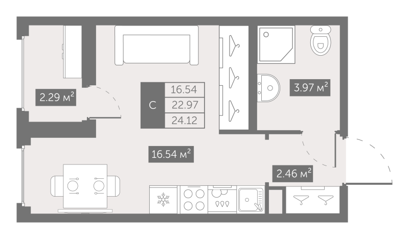 Студия 24,1 м²