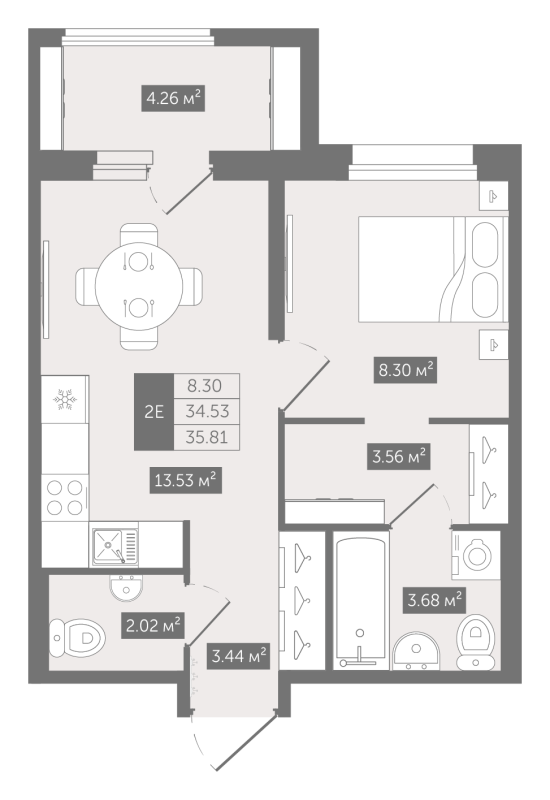 1 ккв 35,8 м²