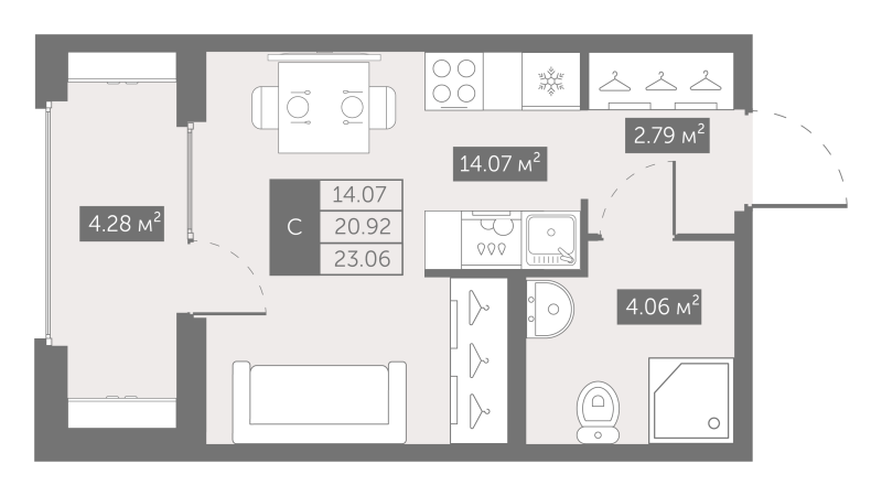 Студия 23,1 м²