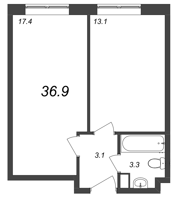 2 ккв (Евро) 37,2 м²