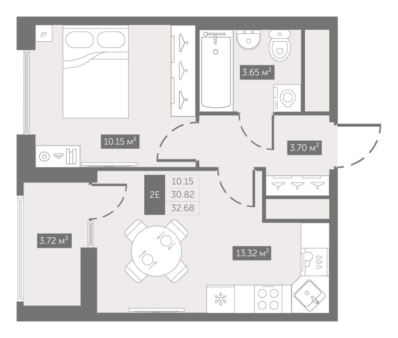 1 ккв 32,6 м²