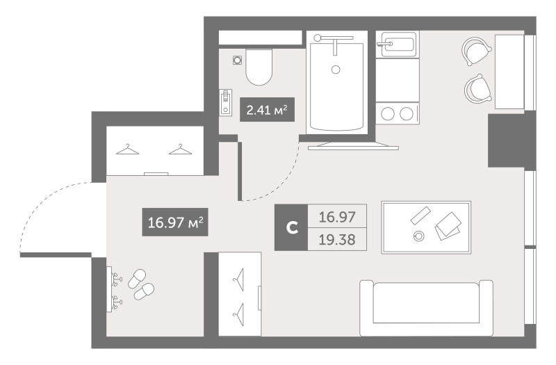 Студия 19,6 м²