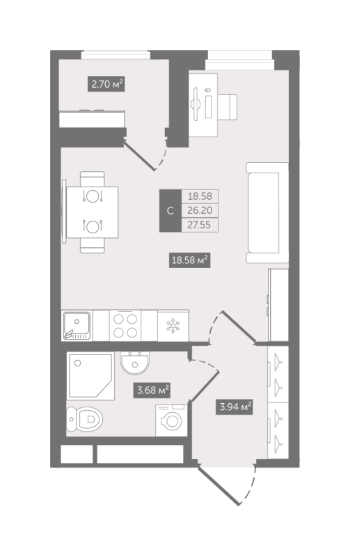 Студия 27,6 м²