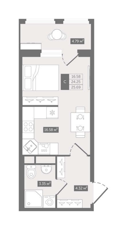 Студия 25,7 м²
