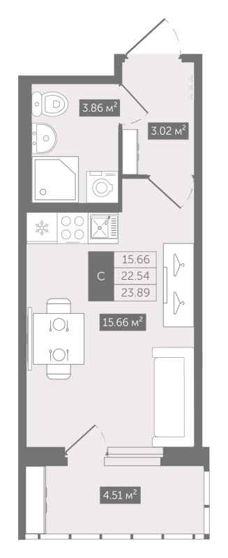 Студия 23,9 м²