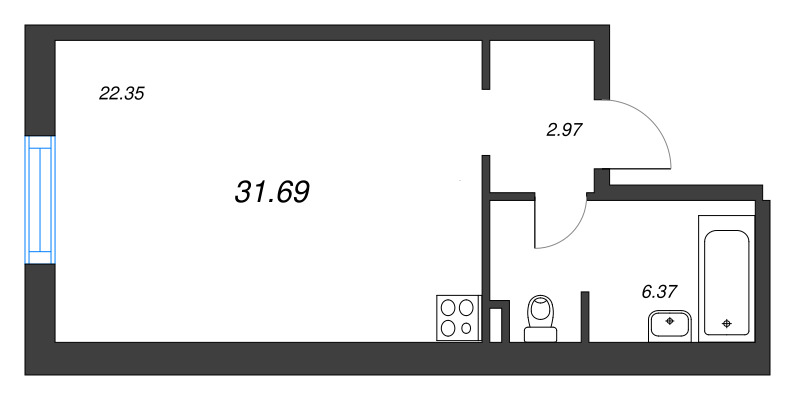Студия 31,4 м²