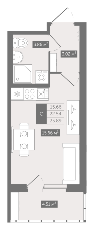 Студия 23,9 м²