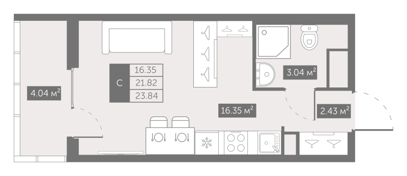 Студия 23,7 м²