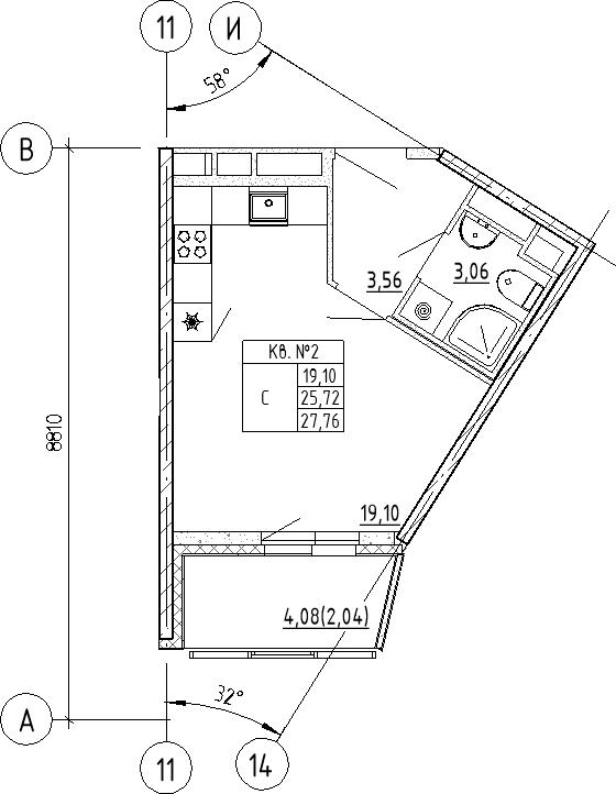 Студия 27,8 м²