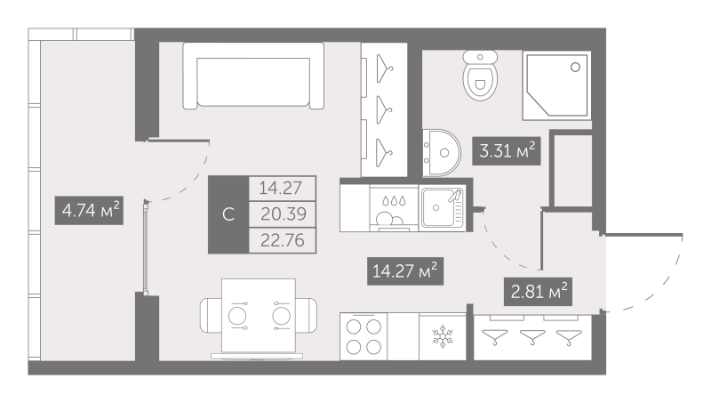 Студия 22,8 м²