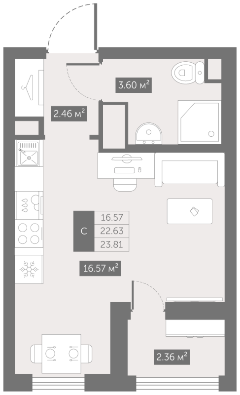 Студия 23,8 м²