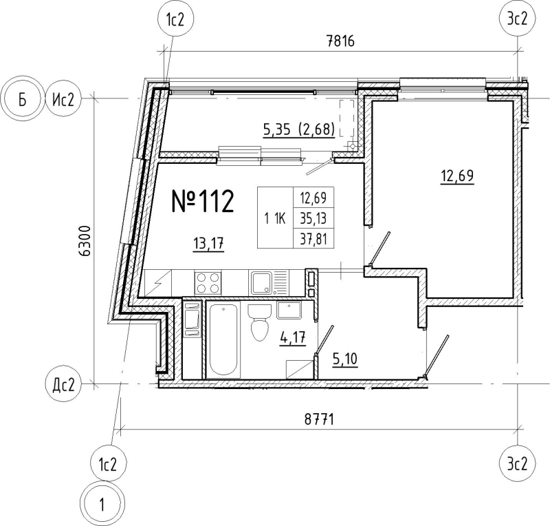 1 ккв 37,8 м²