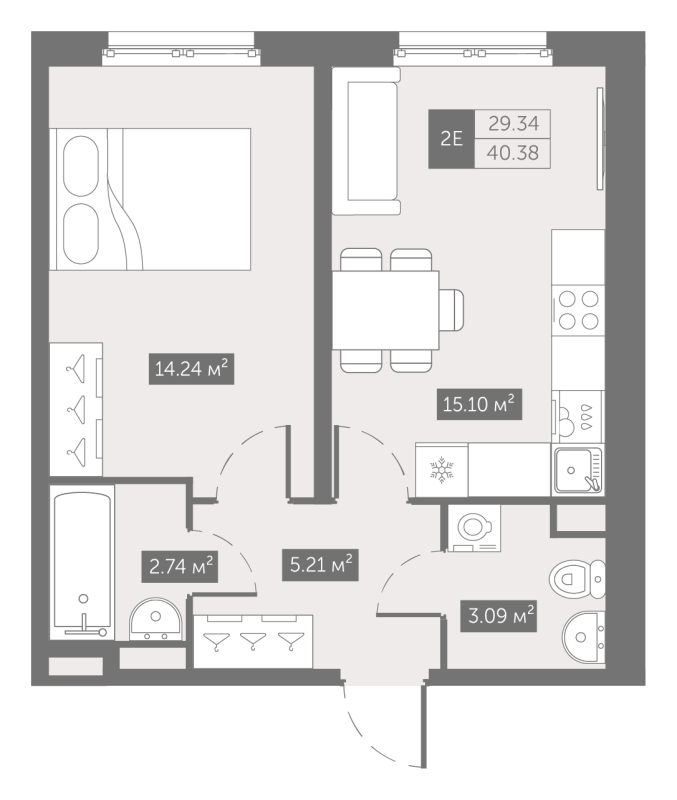 2 ккв (Евро) 40,4 м²