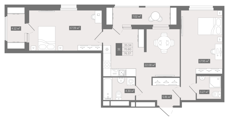 3 ккв (Евро) 76,4 м²