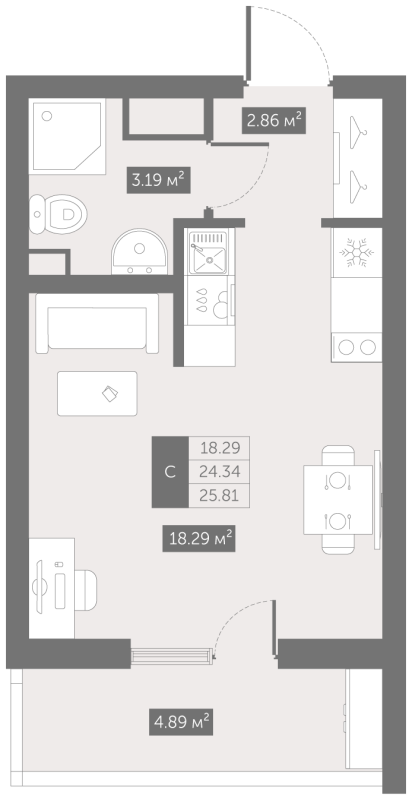 Студия 25,8 м²