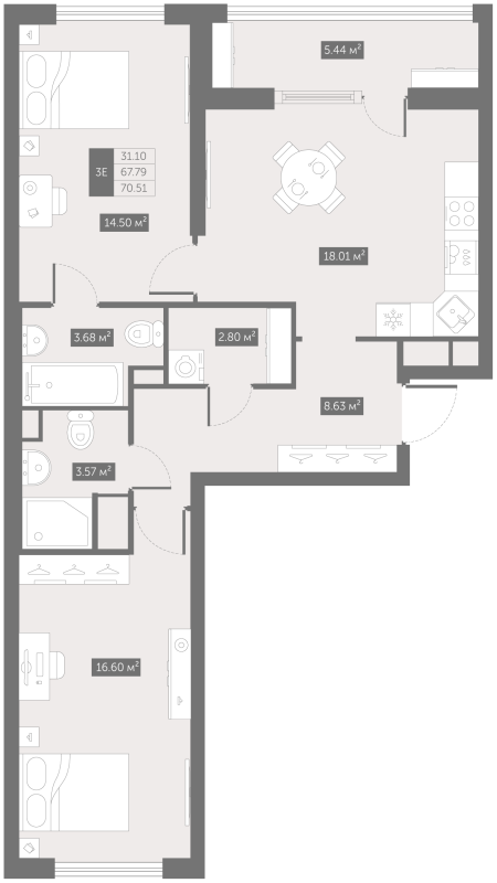 3 ккв (Евро) 70,5 м²
