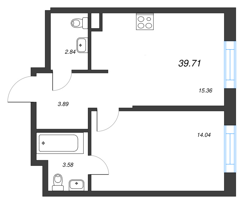 2 ккв (Евро) 40,5 м²