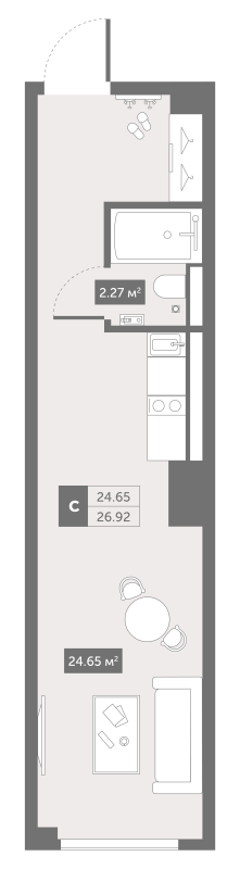 Студия 27,5 м²