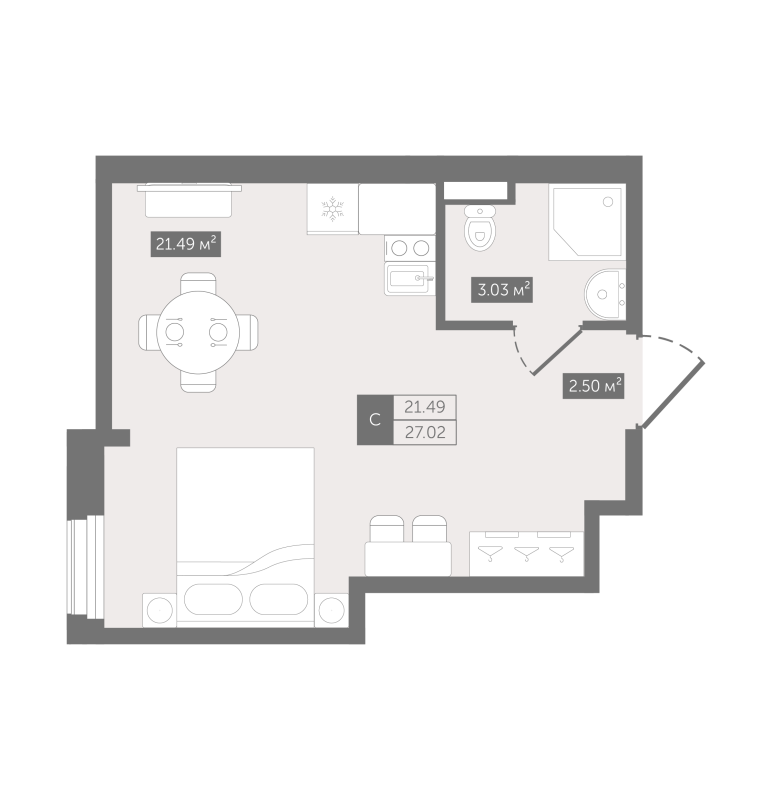 Студия 27,9 м²