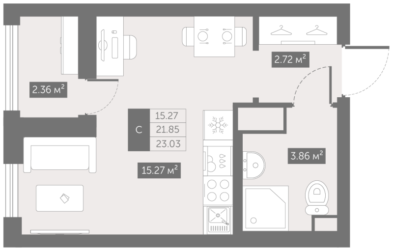 Студия 23 м²