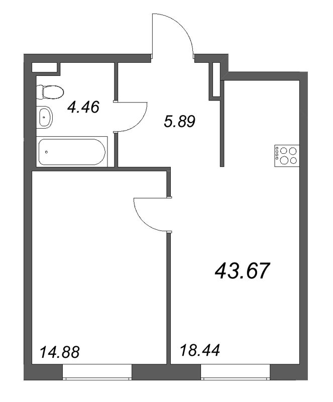 1 ккв 43,7 м²