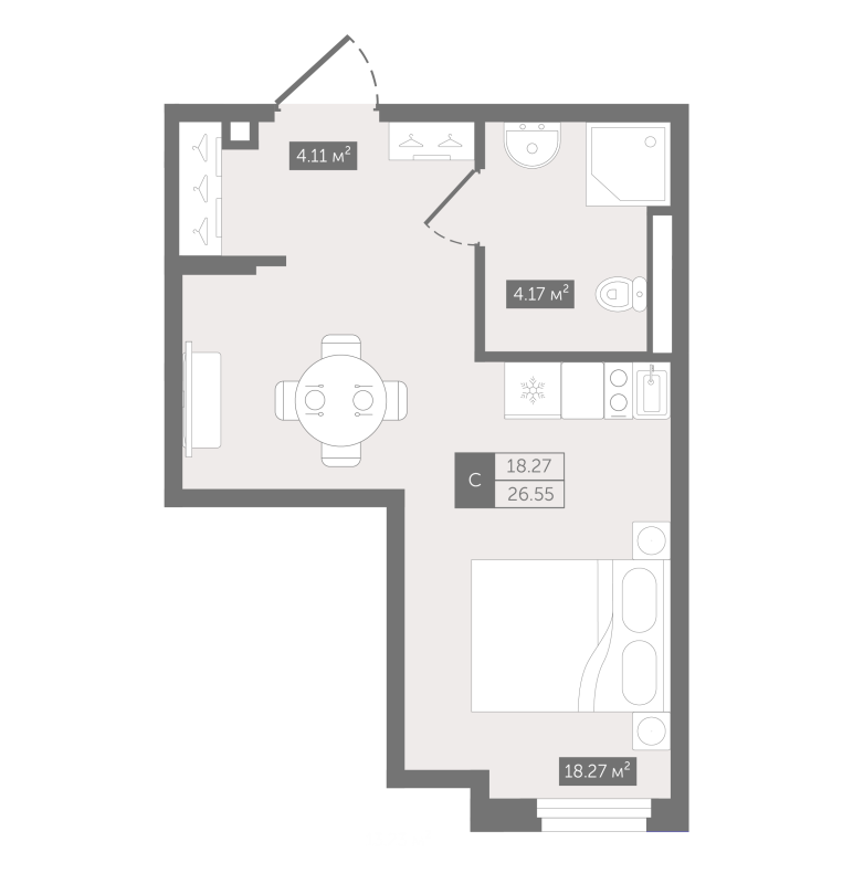 Студия 27,3 м²