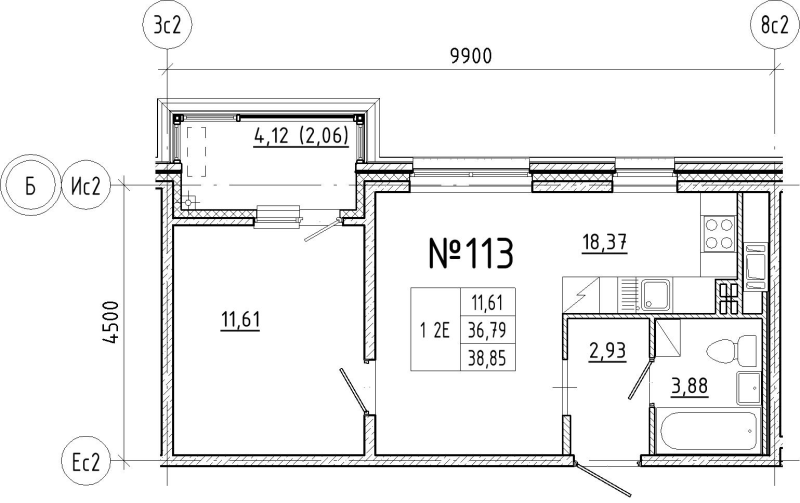 2 ккв (Евро) 38,9 м²