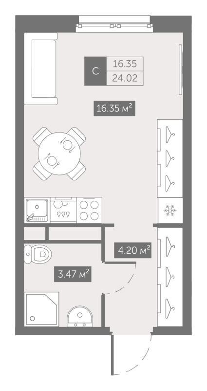 Студия 24 м²