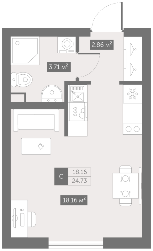Студия 24,7 м²