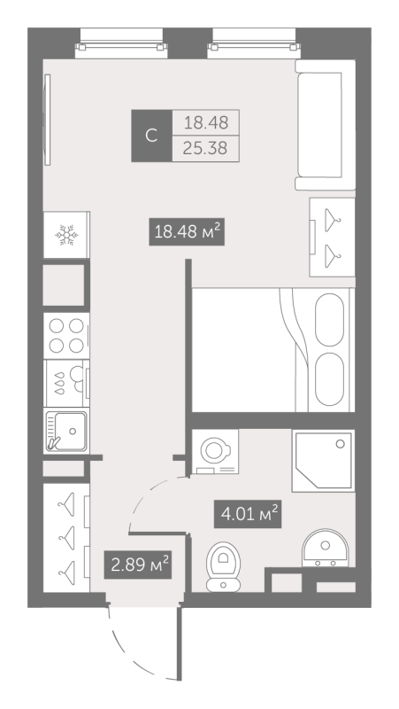 Студия 25,4 м²