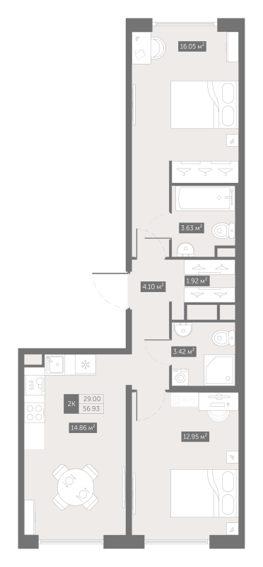 2 ккв 57,5 м²