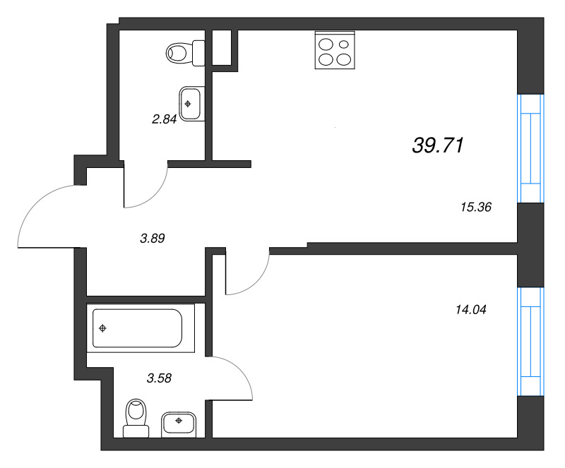 2 ккв (Евро) 40,4 м²