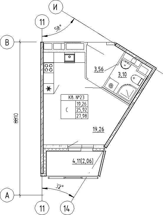 Студия 28 м²