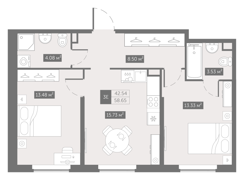 3 ккв (Евро) 58,7 м²