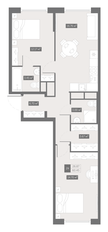 3 ккв (Евро) 60,5 м²