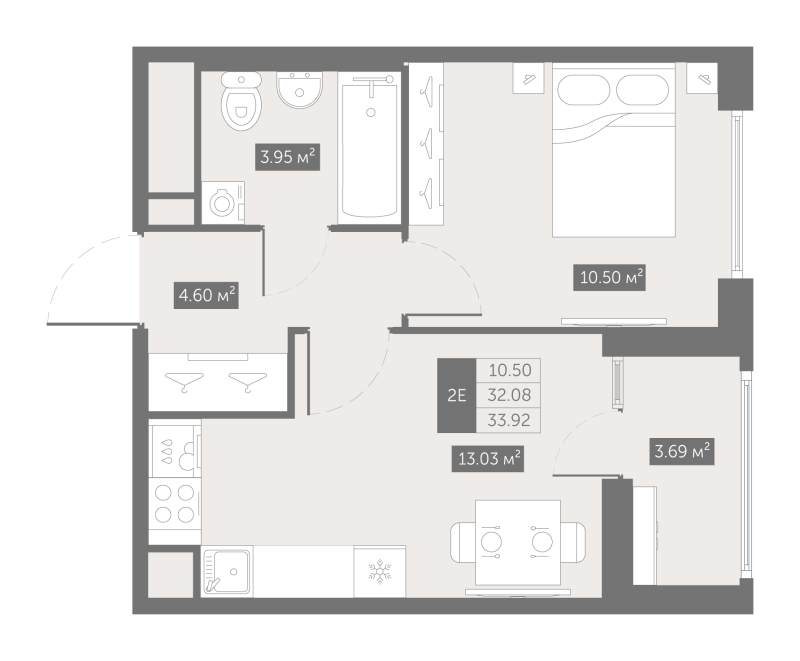 1 ккв 33,5 м²