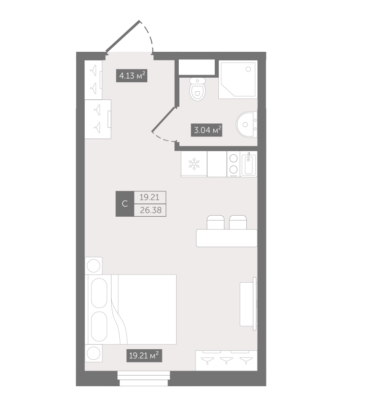 Студия 27,3 м²