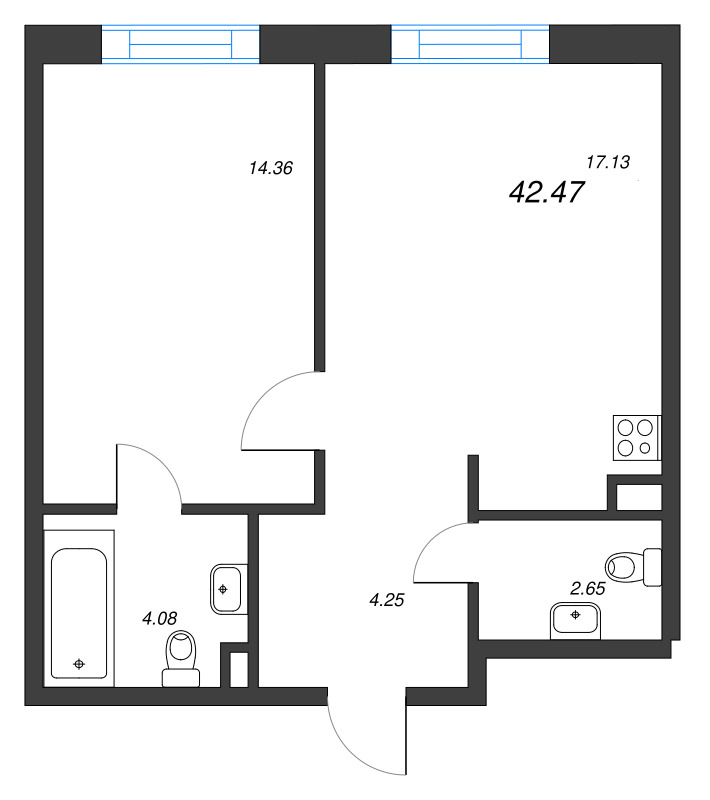 2 ккв (Евро) 43 м²