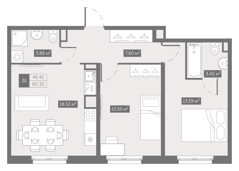 3 ккв (Евро) 60,3 м²