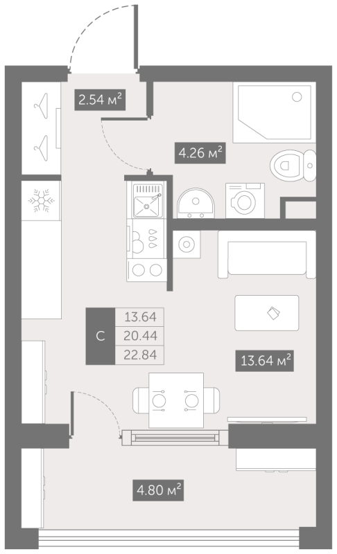 Студия 22,8 м²