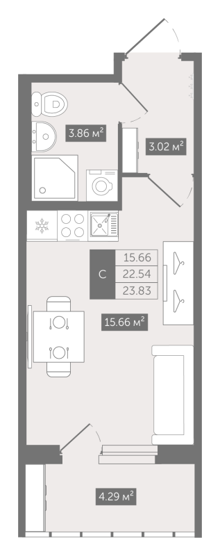 Студия 23,8 м²
