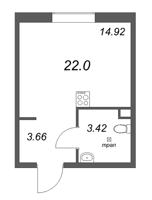 Студия 22 м²