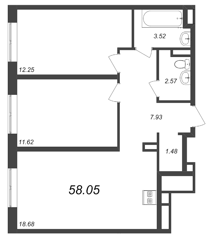 3 ккв (Евро) 57,7 м²