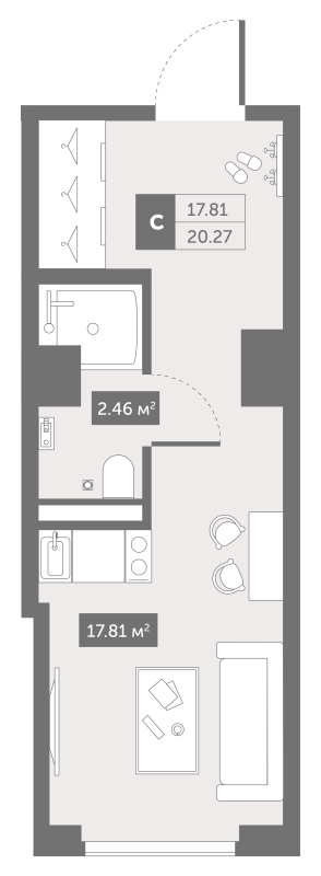 Студия 20,9 м²