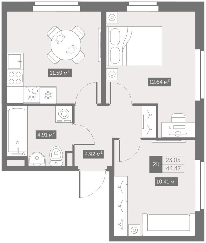 2 ккв 44,5 м²