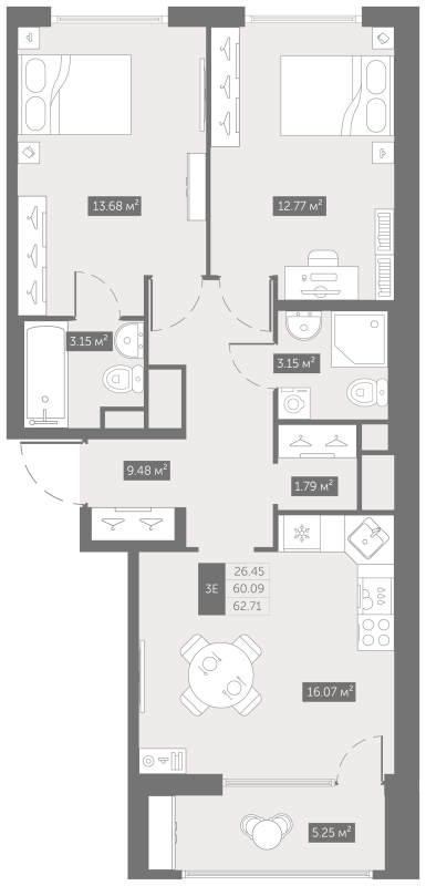 3 ккв (Евро) 62,4 м²