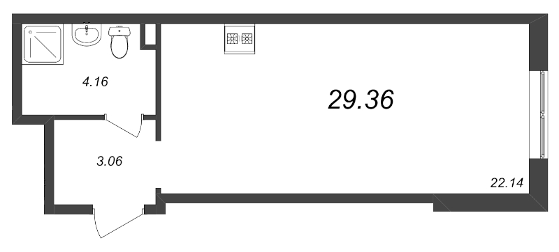 Студия 29 м²